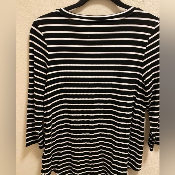 Anthropologie Lili's Closet Striped 3/4 Length Sleeve Top With Polka Dot Pocket - Picture 7 of 9